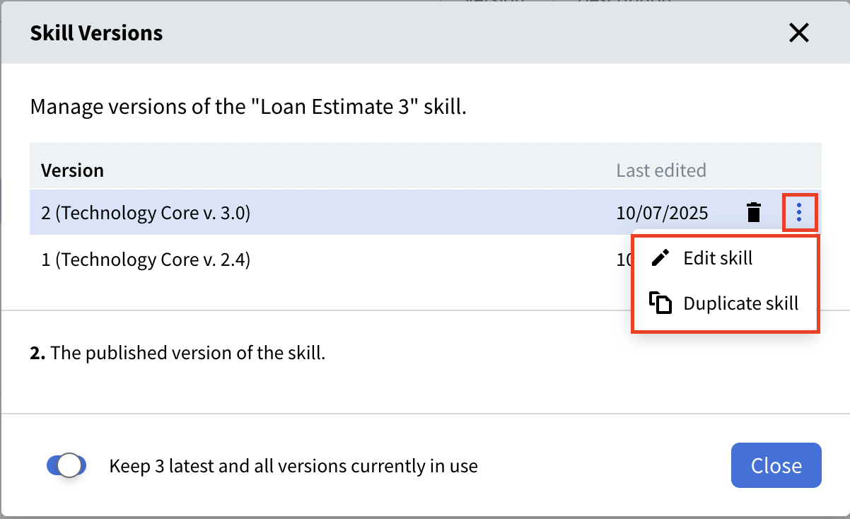 Modifica versione della skill
