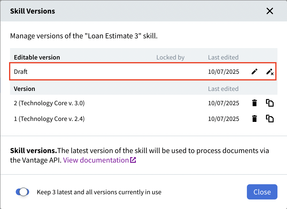 Modifica versione della skill