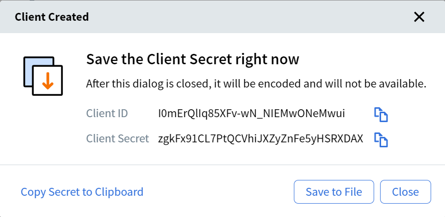 Client ID and Secret Dialog