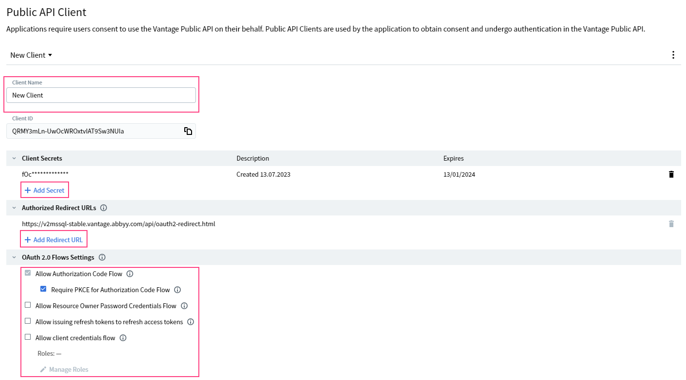 Creating, configuring, and deleting a Public API client - ABBYY ...