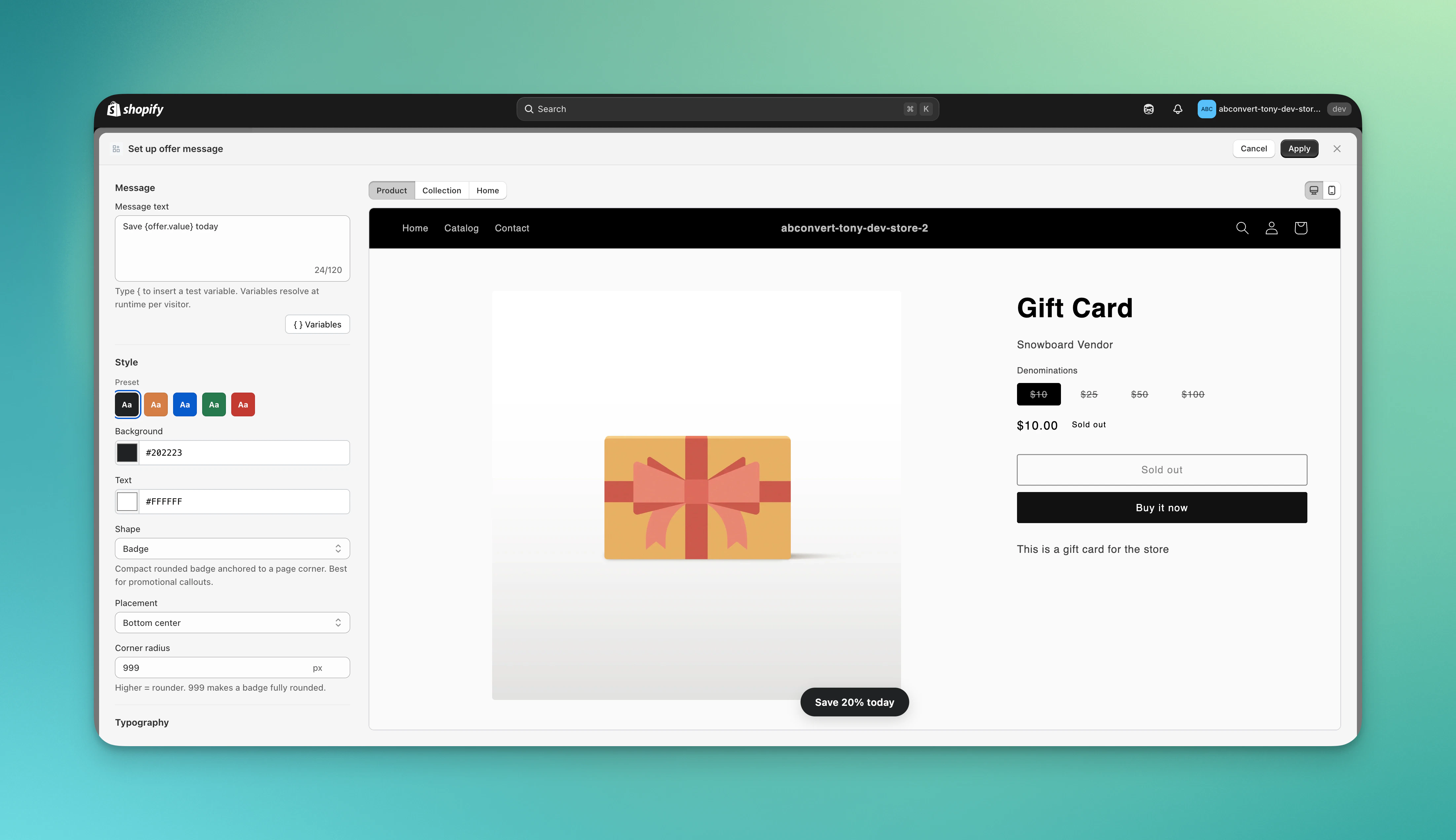 Offer message editor