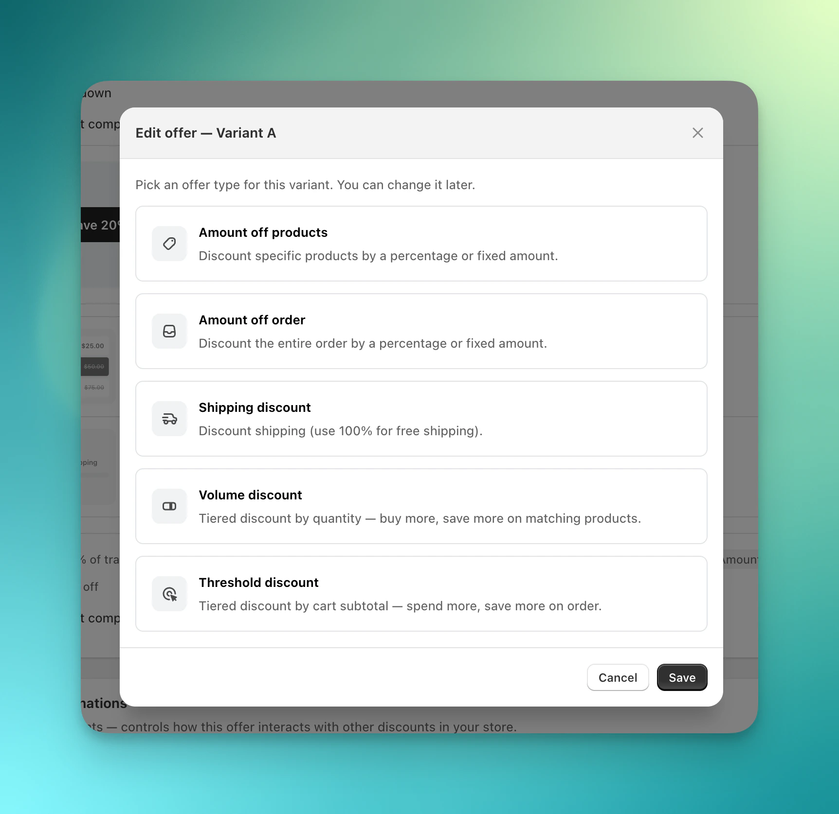 Offer type picker