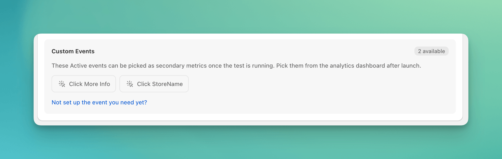 Review and launch step listing two active custom events that can be reported after launch