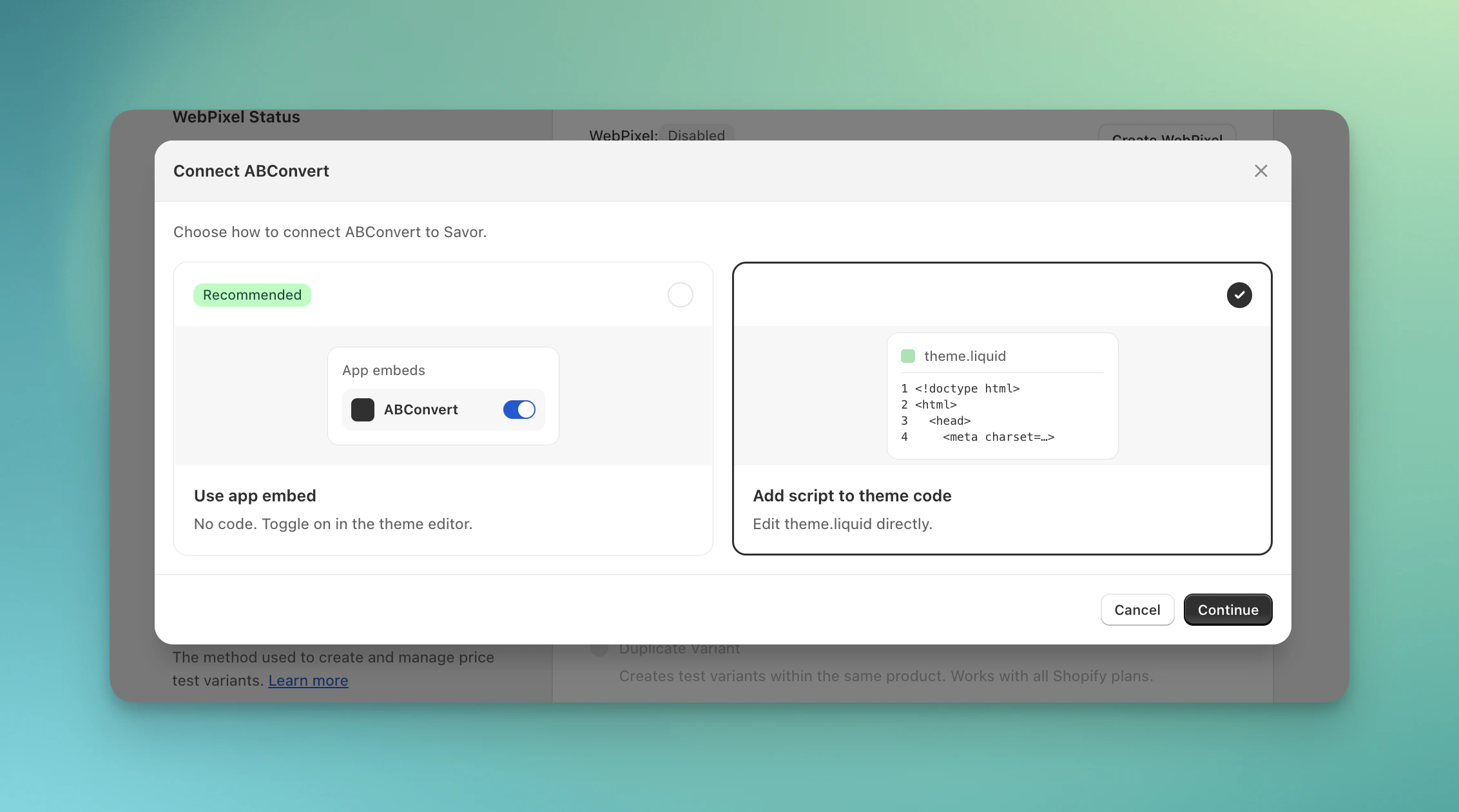 Add script to theme code