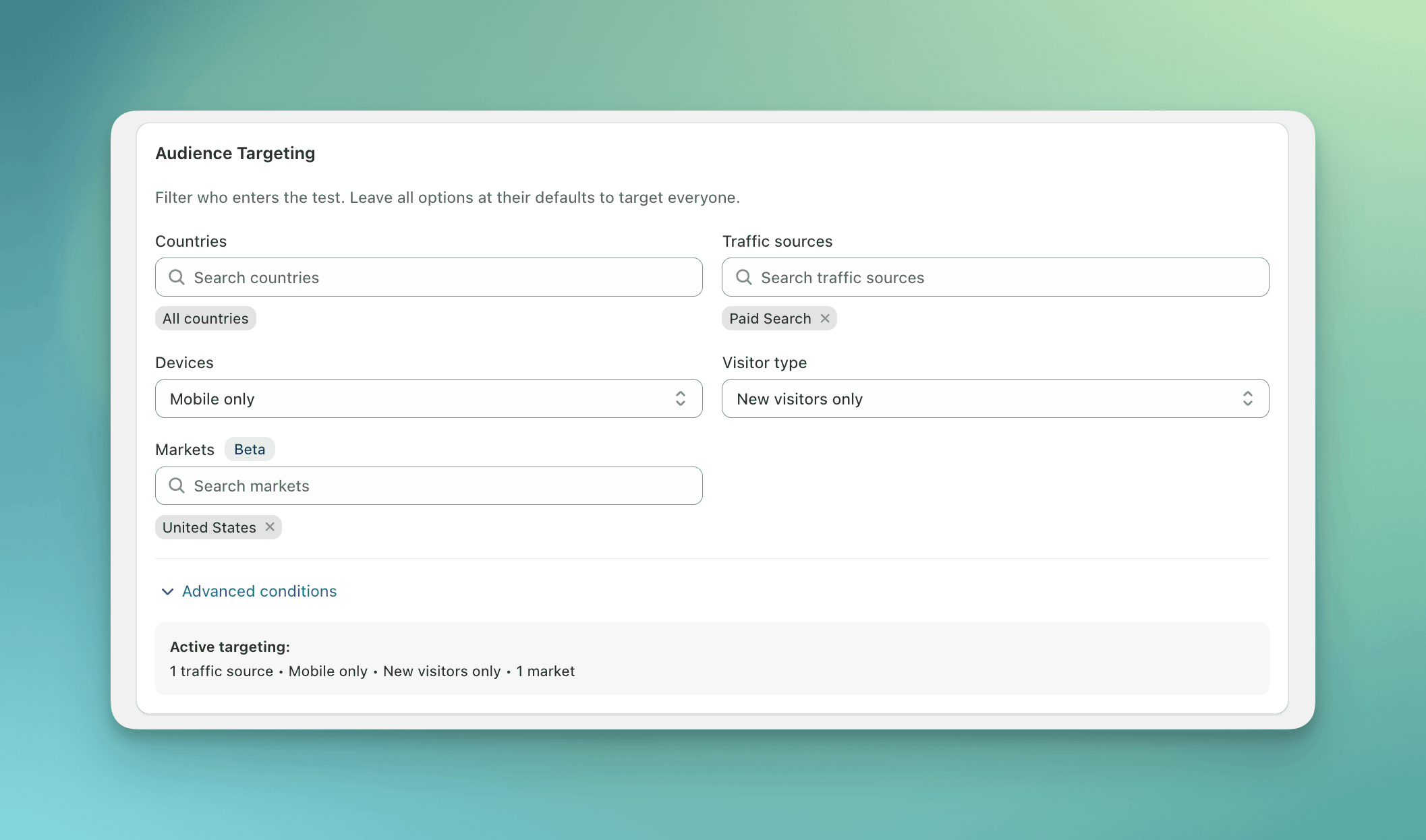 Audience Targeting card with the basic conditions