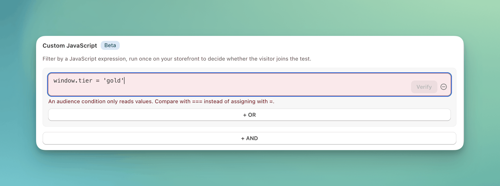 Custom JavaScript condition with a validation message
