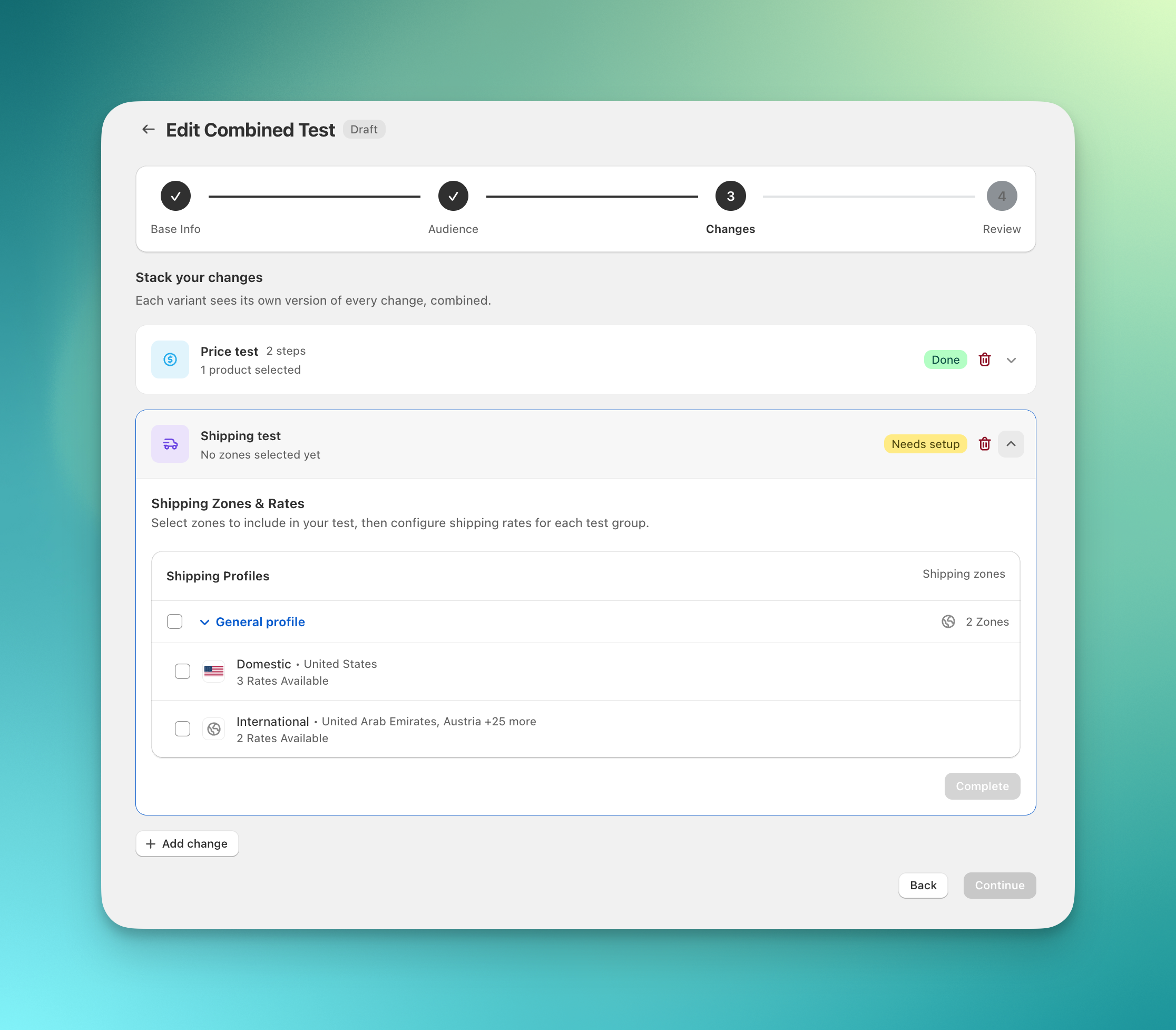 Changes step with a price and a shipping change card