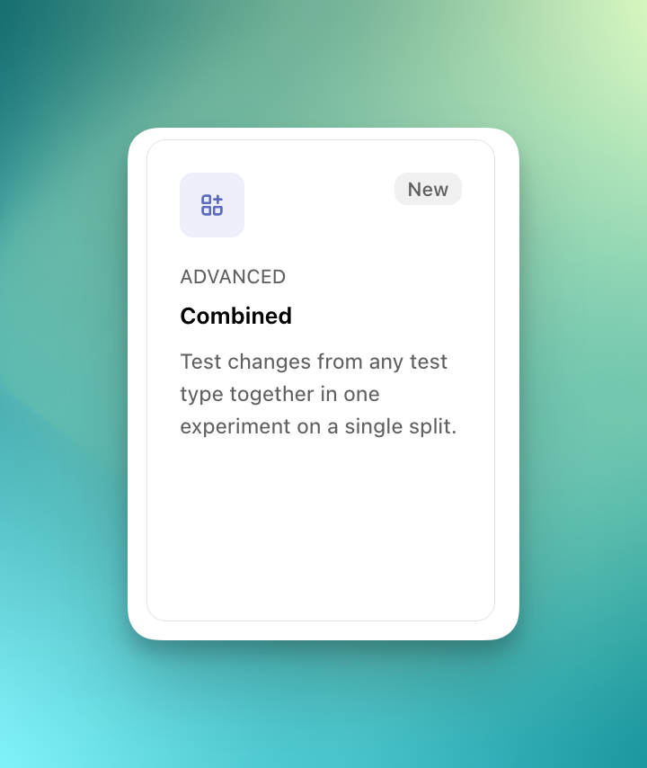 Combined test card on the test type selection page