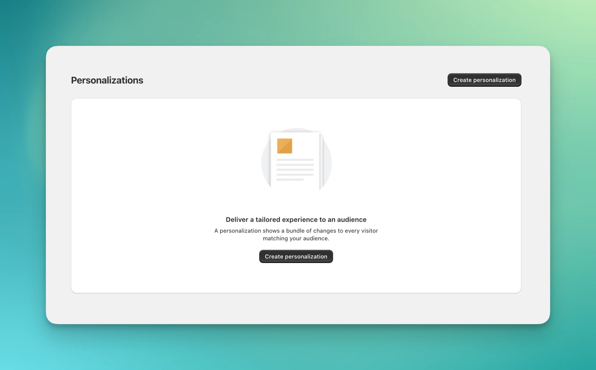 Personalization list page with the create button