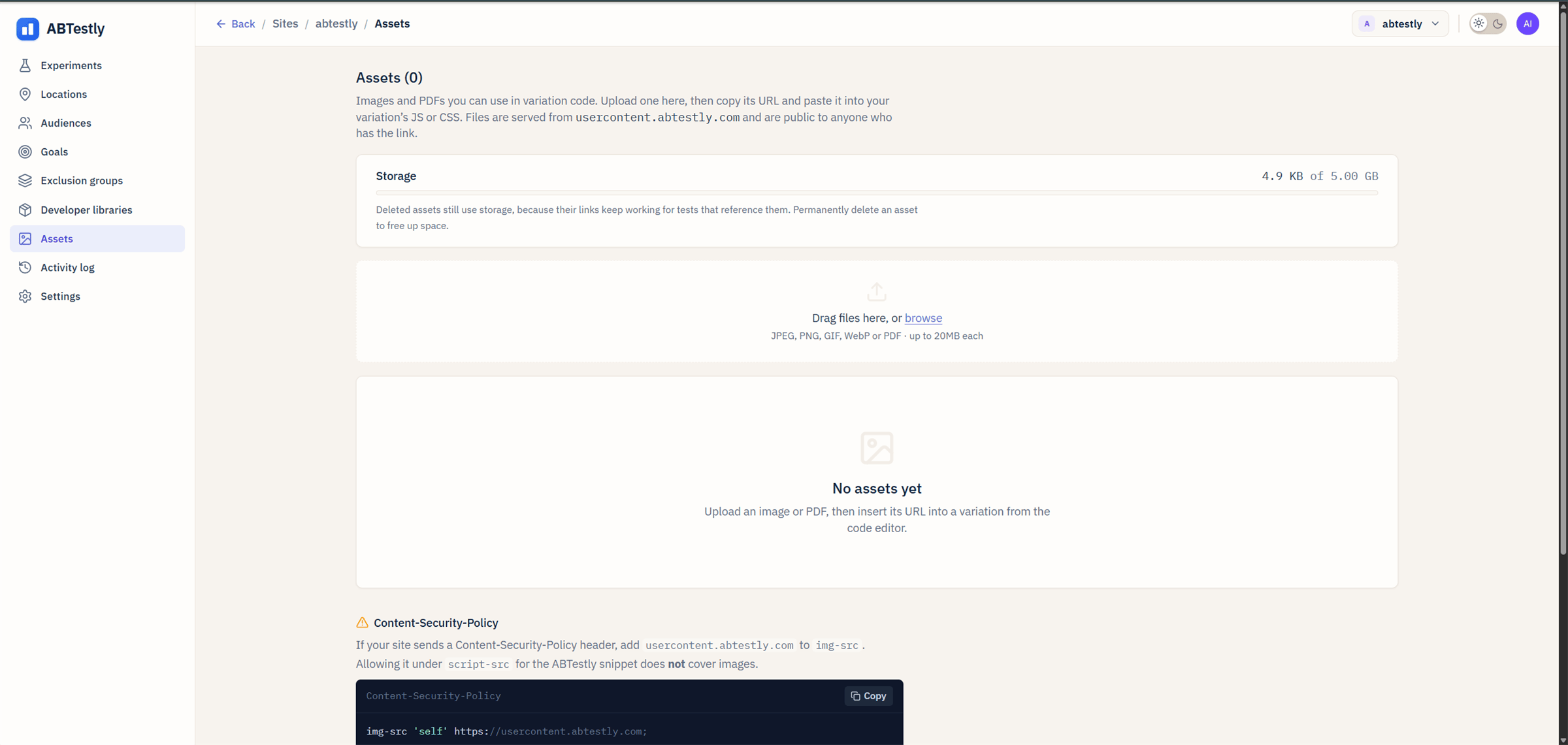 Assets tab