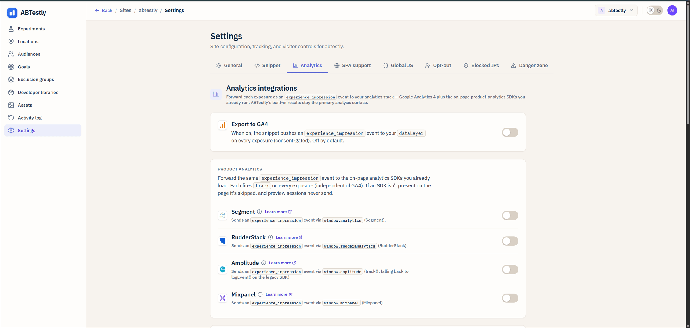 Settings: Analytics adapters