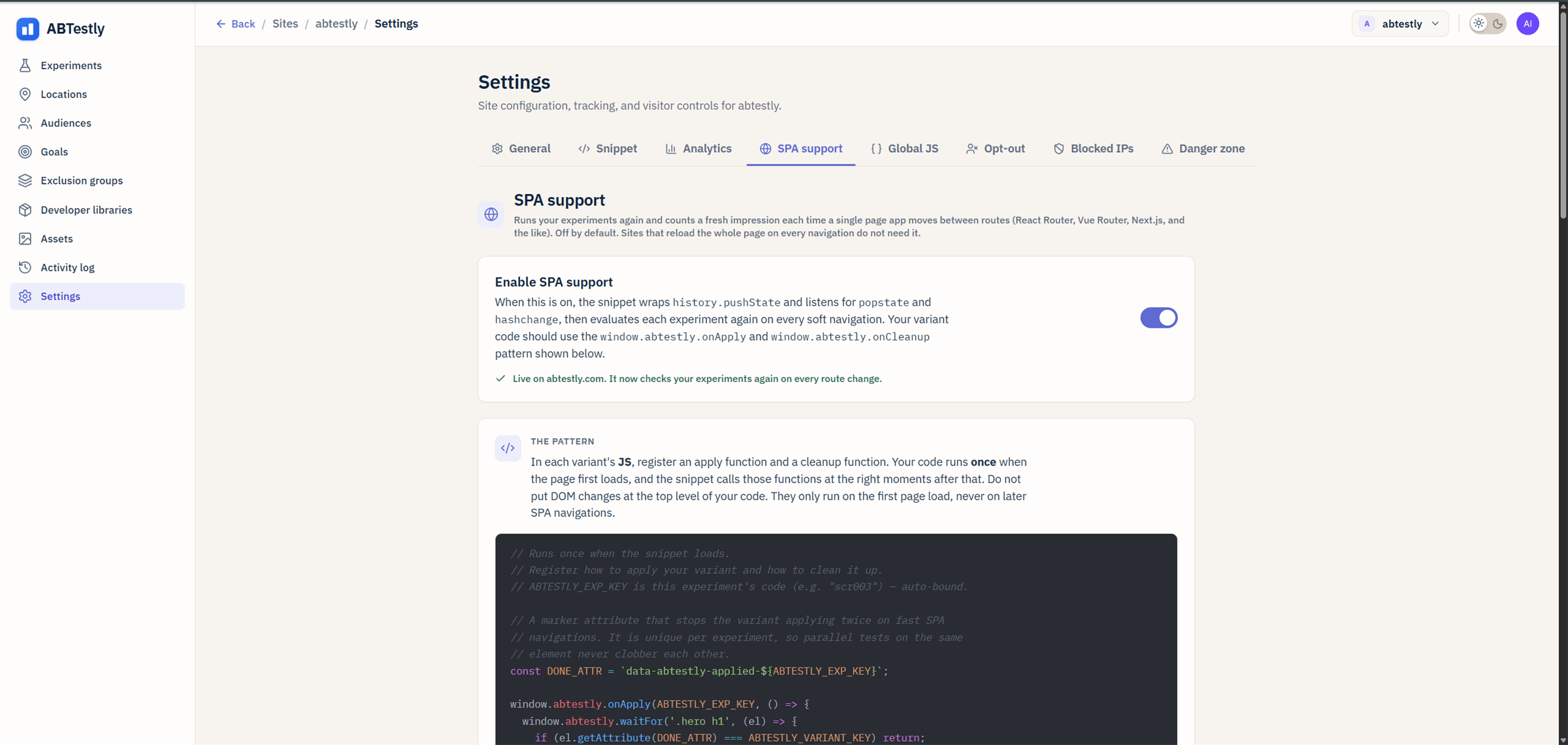 Settings: SPA support