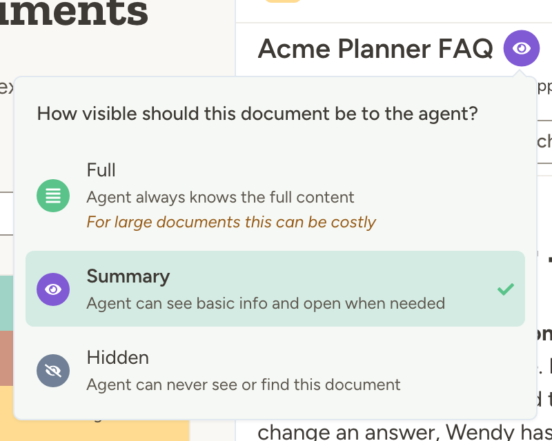 Document visibility level dropdown in the Edit Document modal