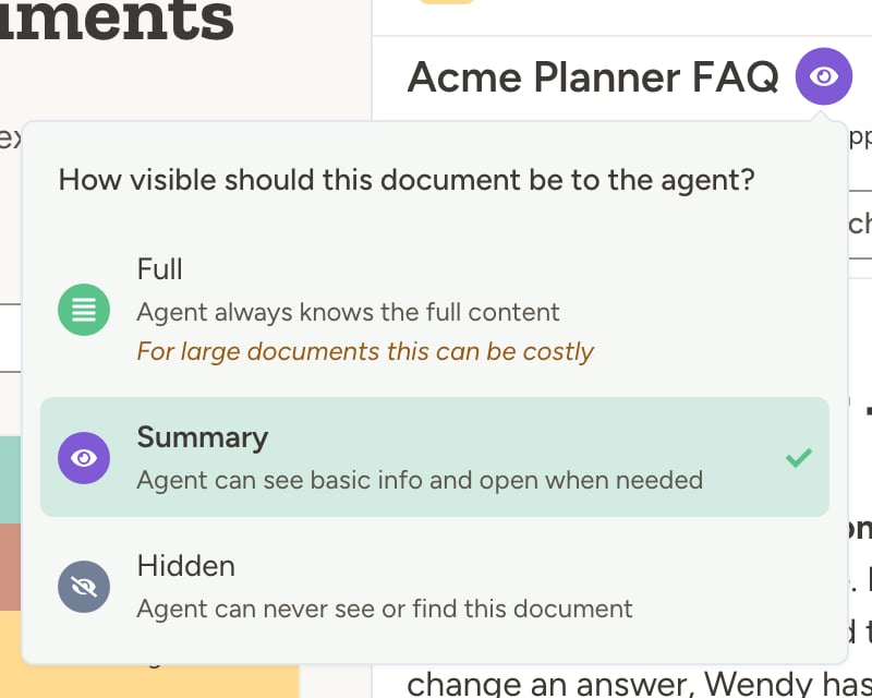 Document visibility level dropdown in the Edit Document modal