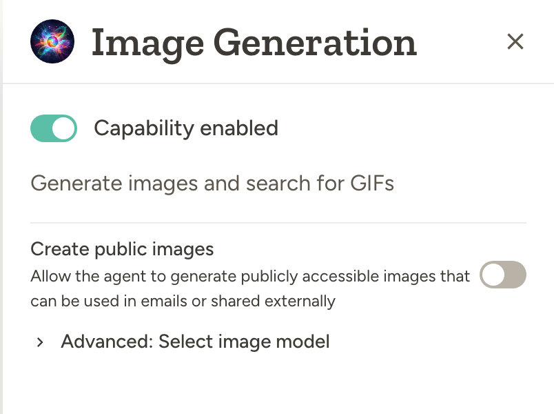 Image generation capability card