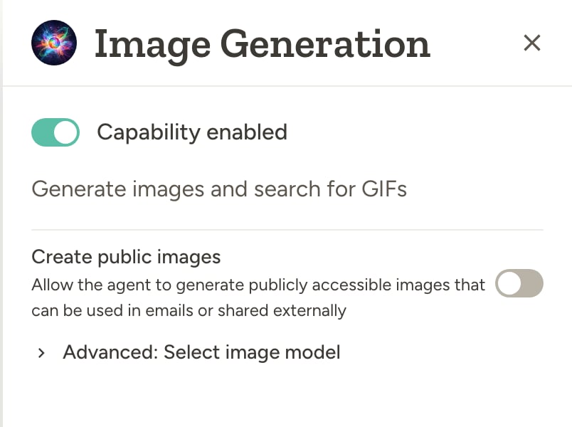Image generation capability card