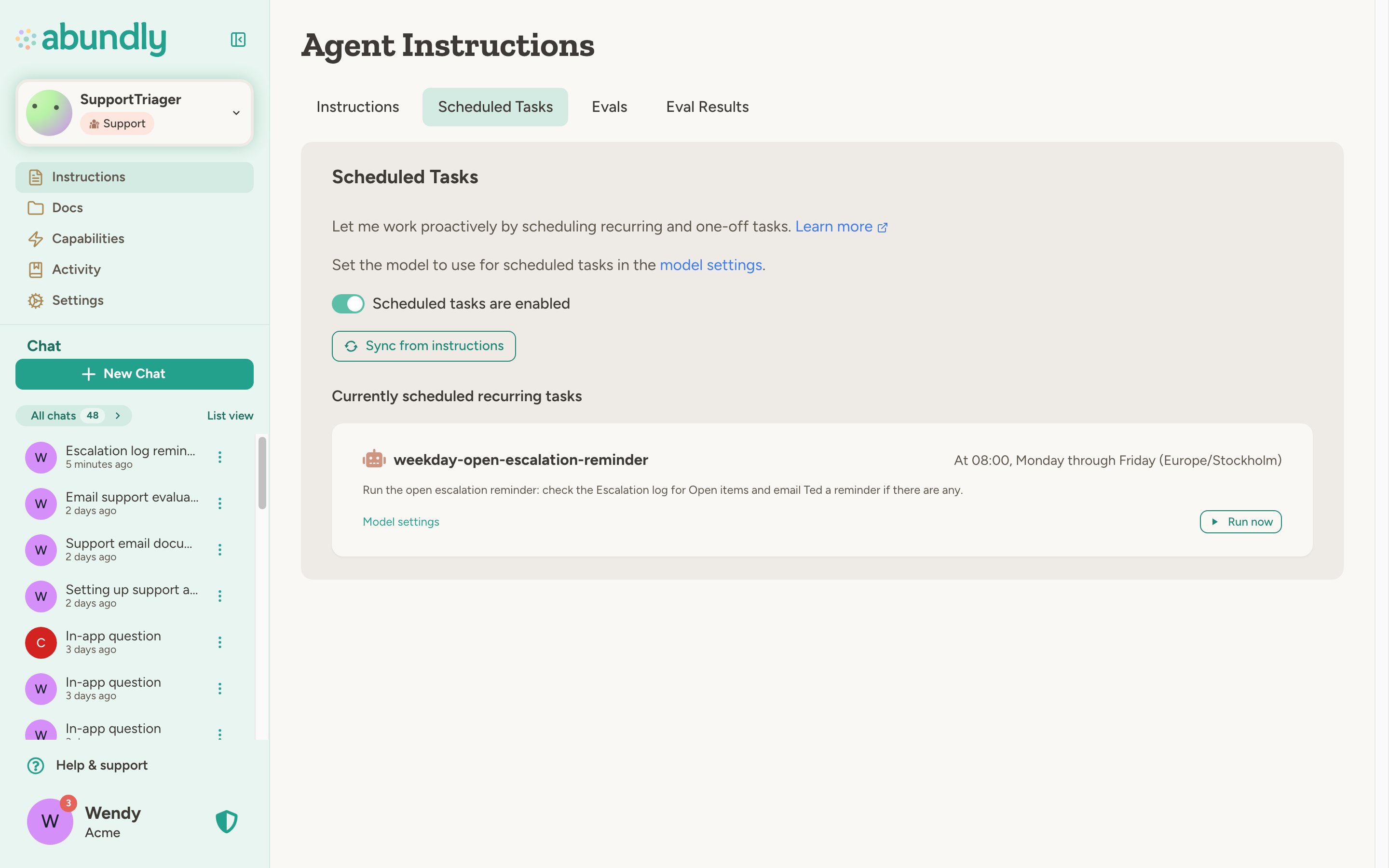 The Scheduled Tasks tab showing a recurring weekday task for the competitor brief