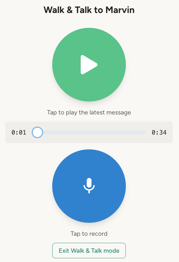 Walk & Talk mode interface