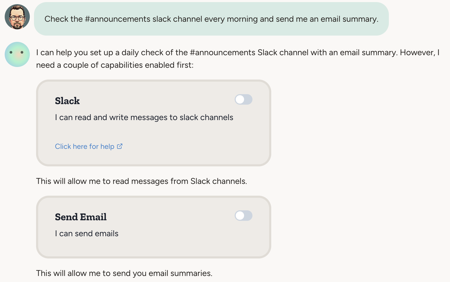 Agent requesting a capability with a capability card