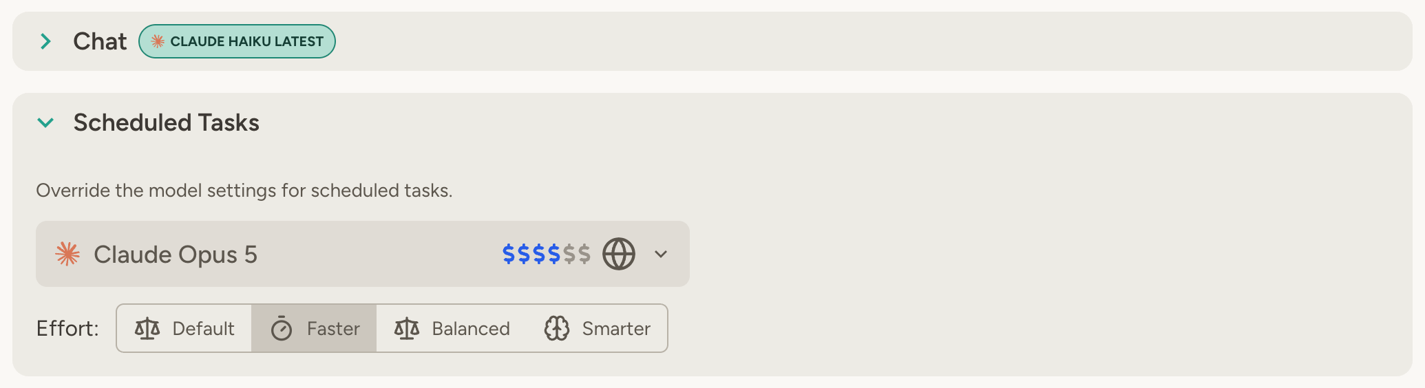 Effort settings shown in model selection controls