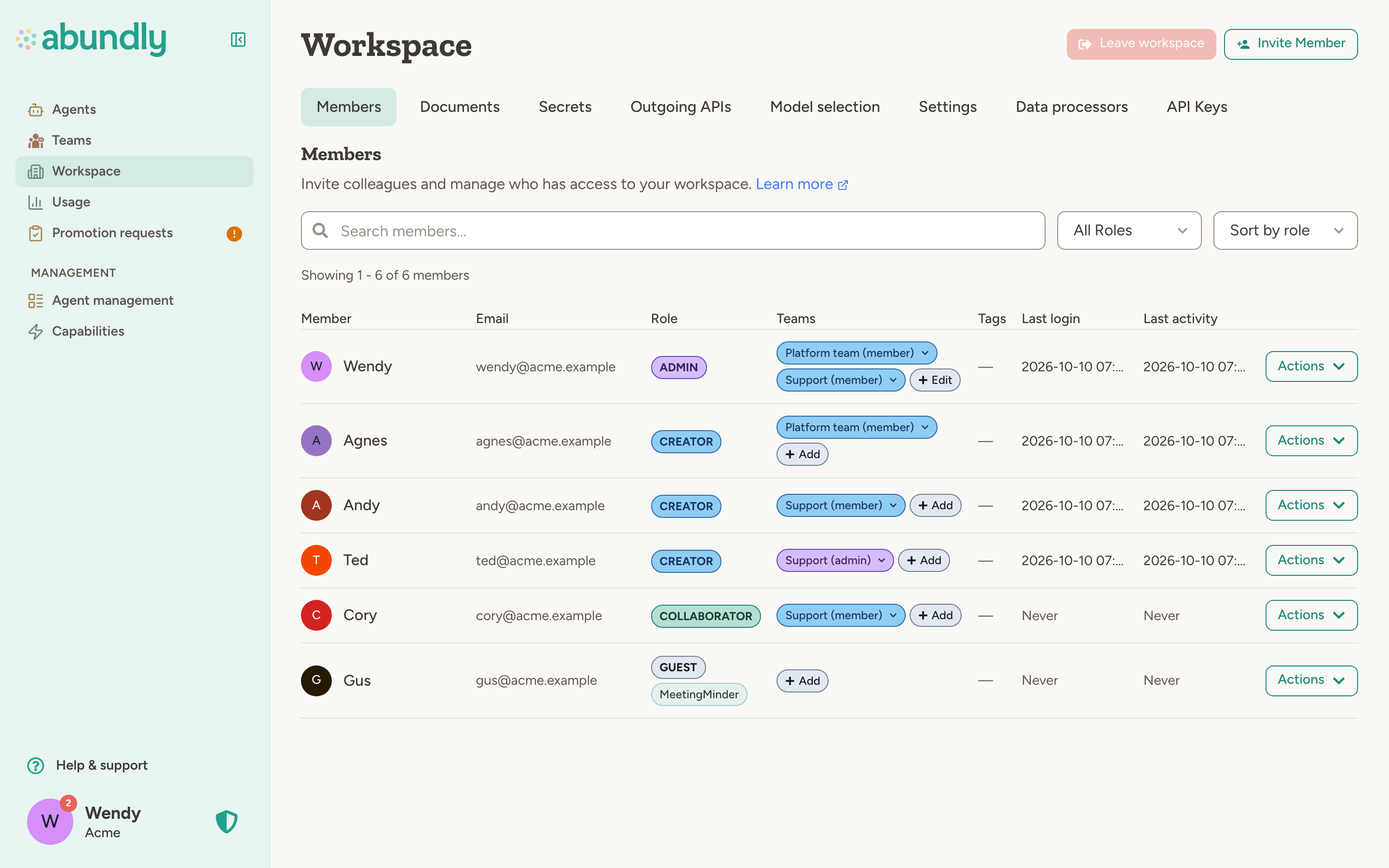Workspace Members - Abundly