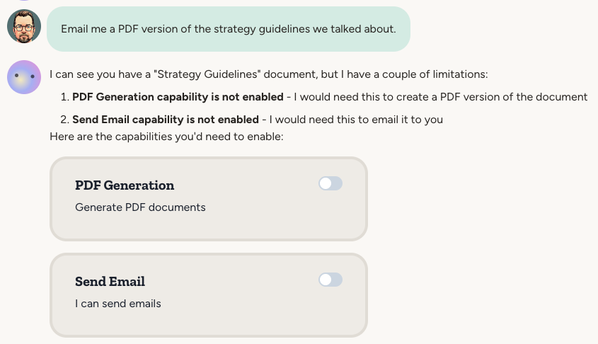 Agent requesting a capability with a capability card