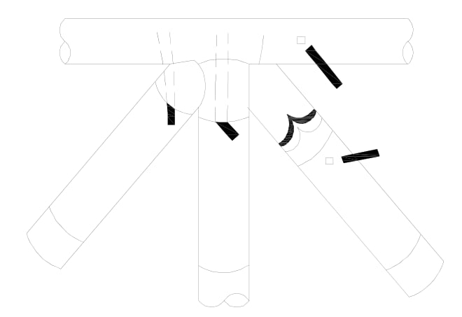 Angled joints with integral tenons for bamboo frame connections