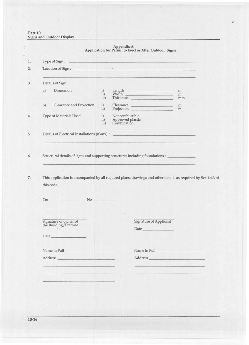 Application Form for Permit to Erect or Alter Outdoor Signs
