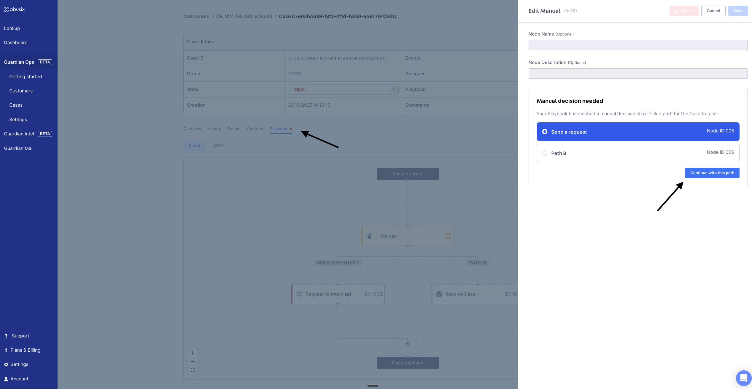 Path selection in case detail