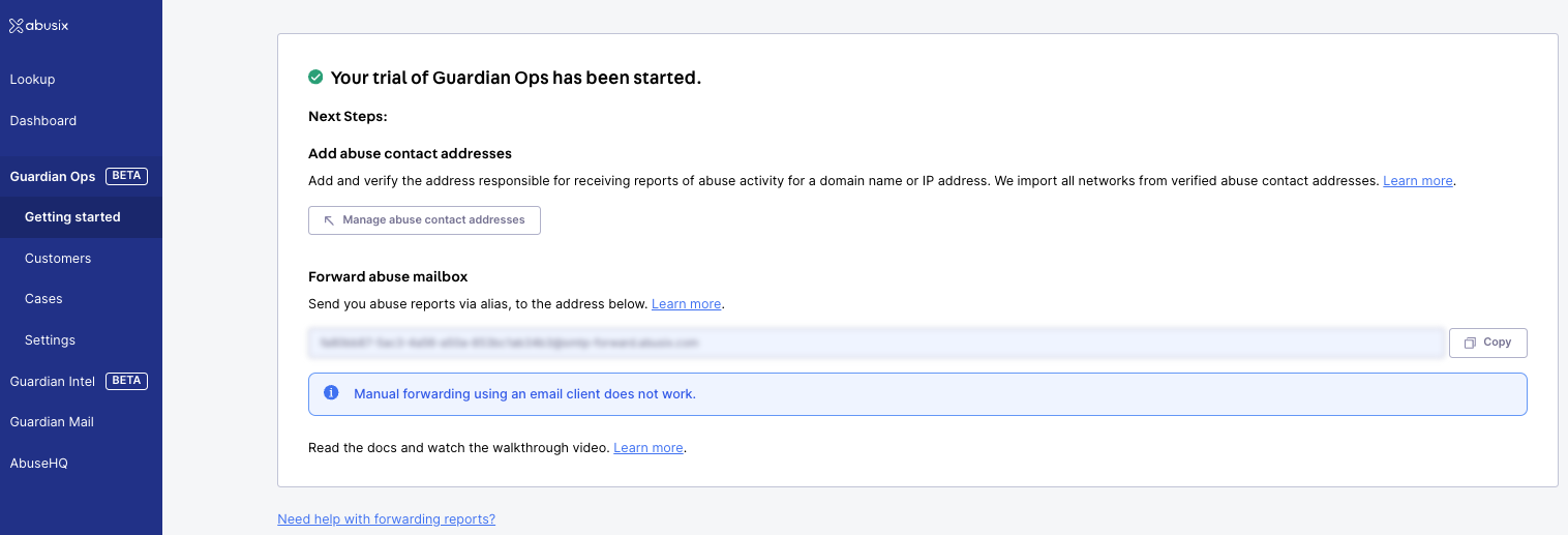 Abuse mailbox forward for Guardian Ops
