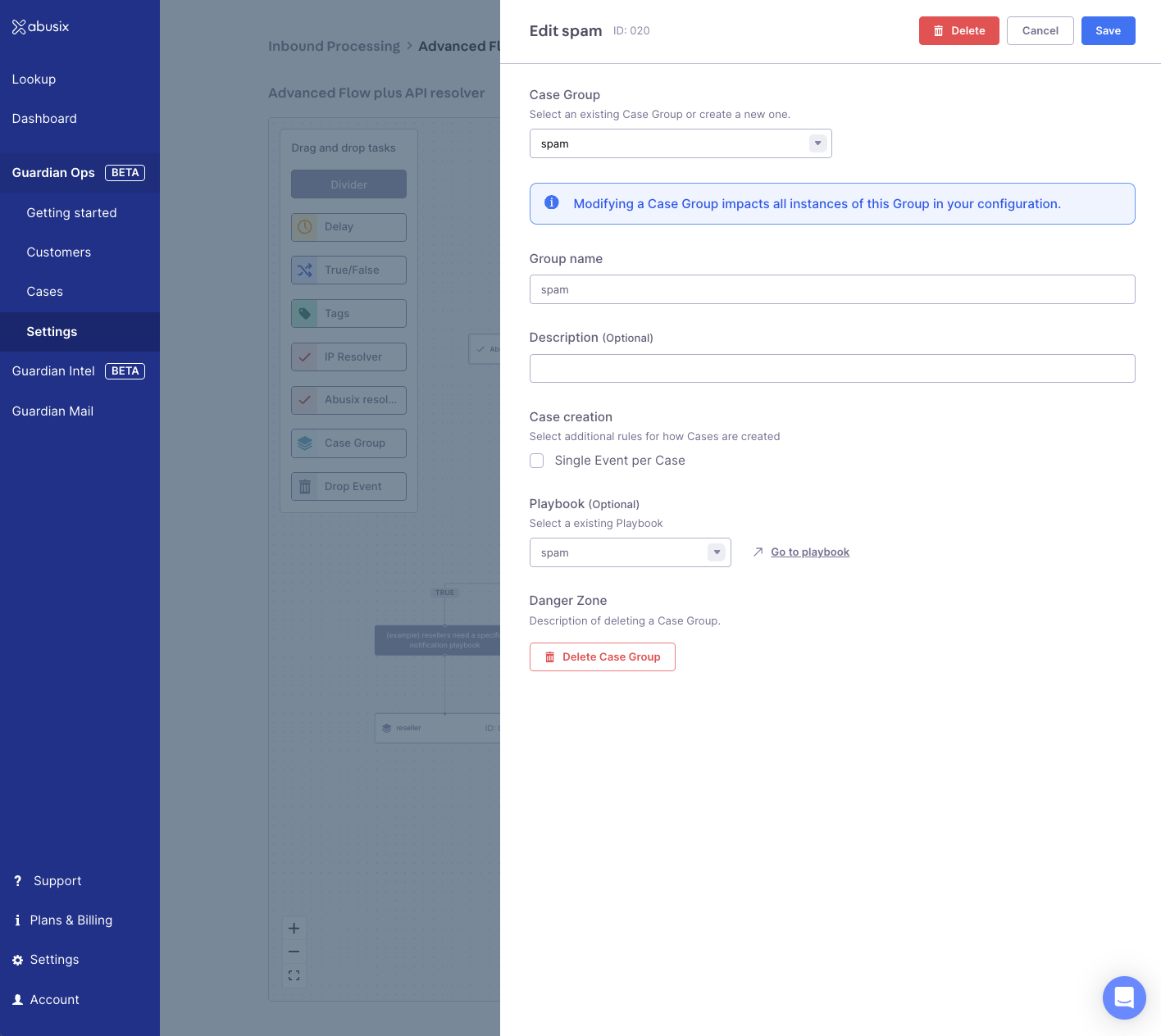 Case group with playbook assignment