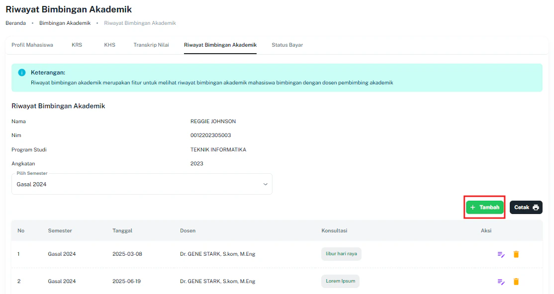 Bim Aka Tambah Riwayat Bimbingan