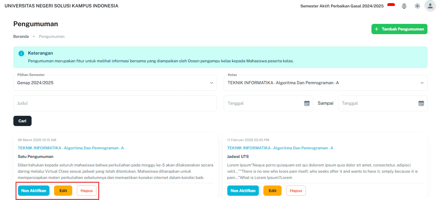 Pengumuman D Daftar Aksi Pengumuman