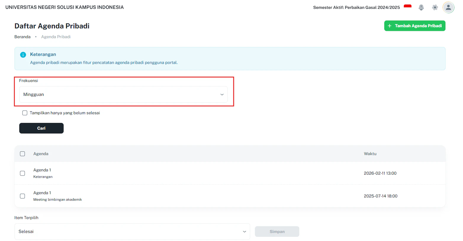 Agenda Pribadi D Daftar
