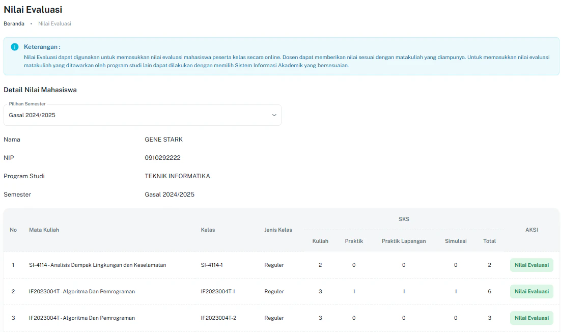 Nilai Evaluasi D Daftar M Kdan Kelas