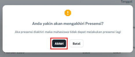 Presensi Mandiri Popup Akhiri