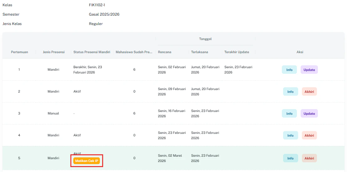 Presensi Matikan Cek IP
