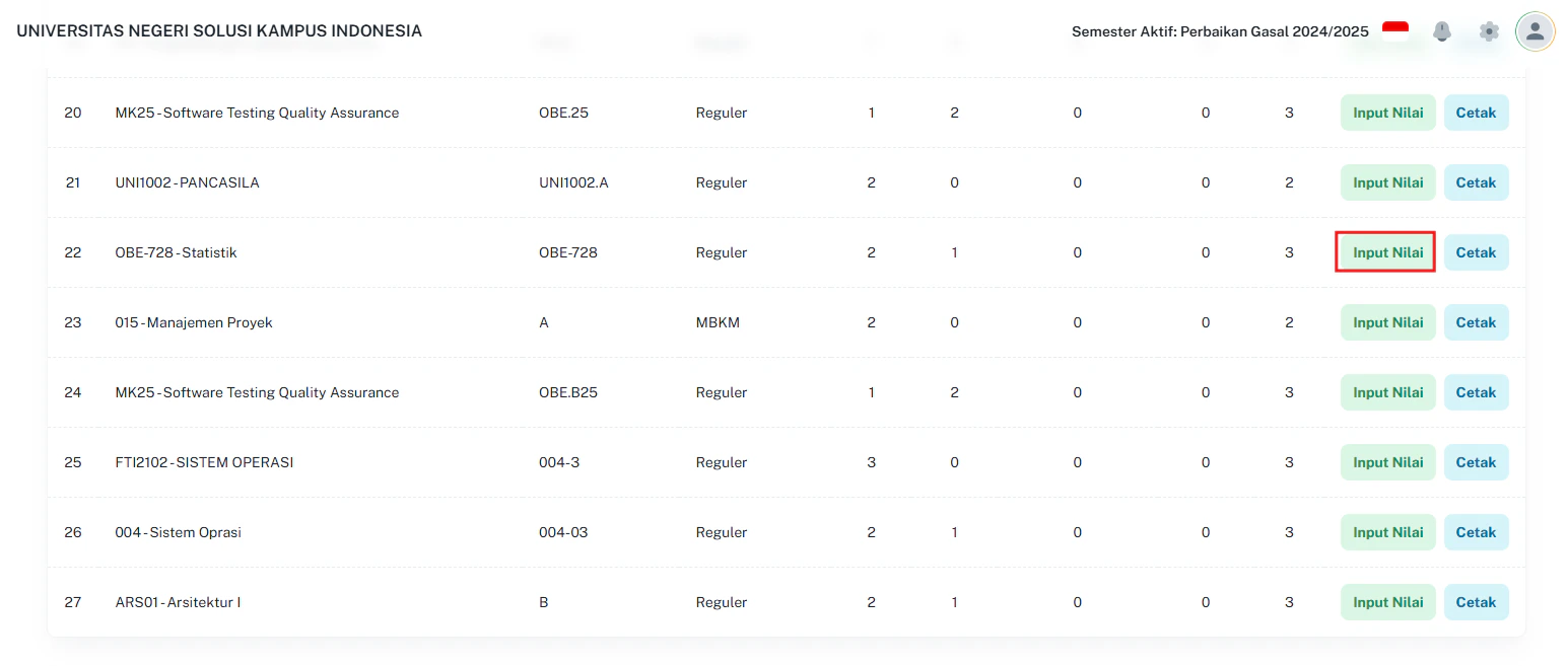 Pengelolaan Nilai Input Nilai OBE