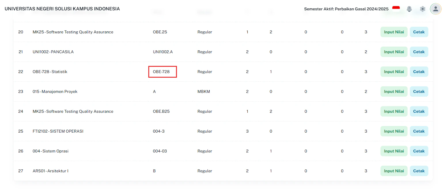 Pengelolaan Nilai Pilih Kelas OBE