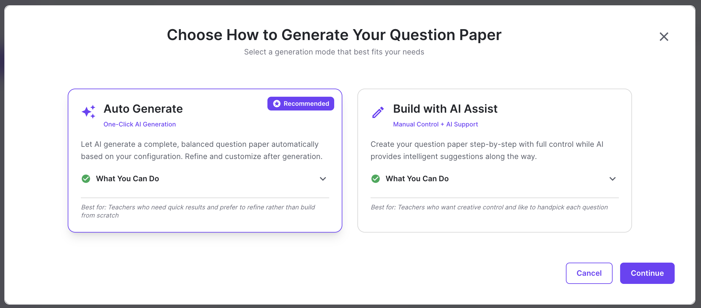 Choose Generation Mode