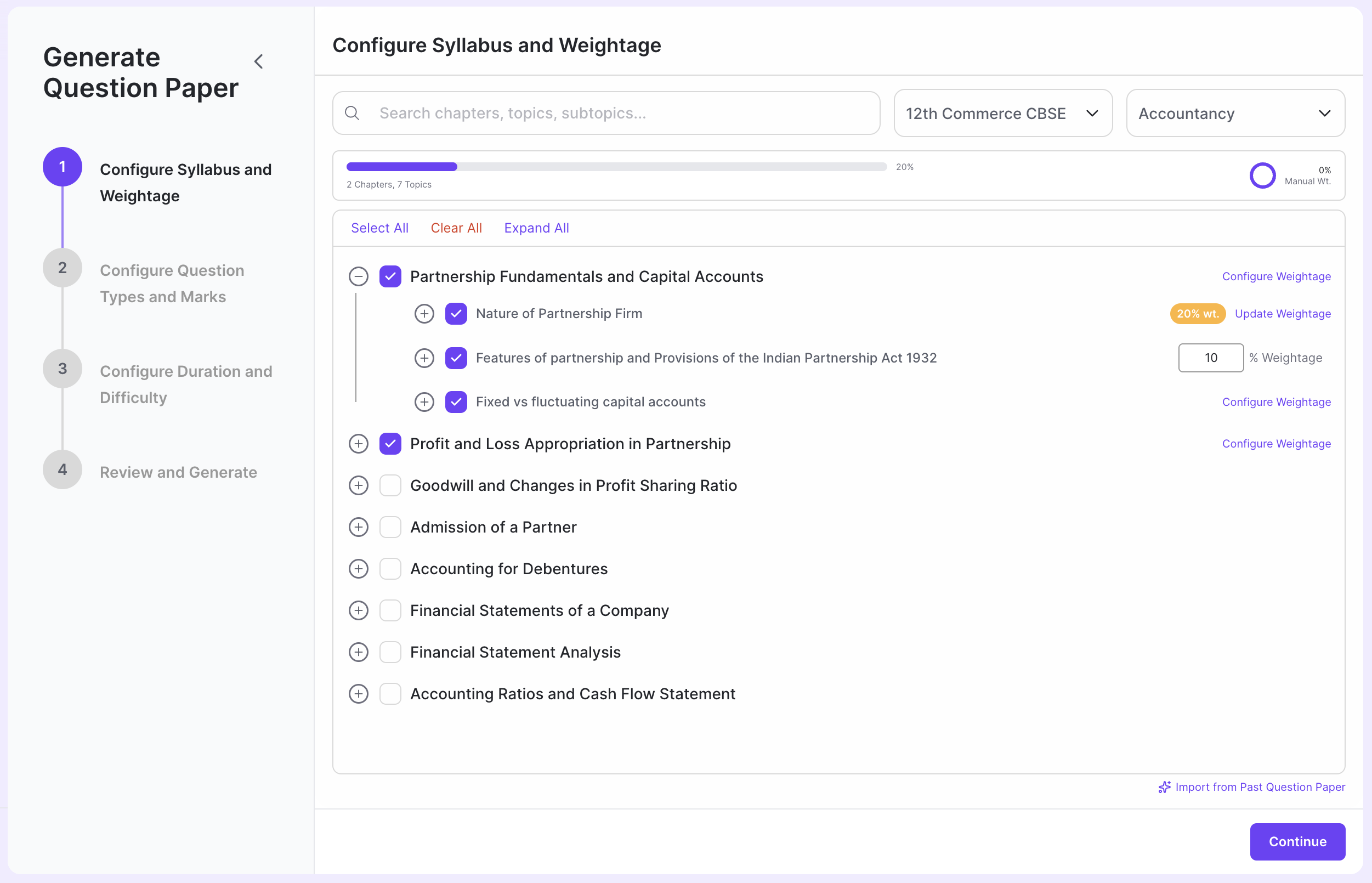 Configure Syllabus and Weightage