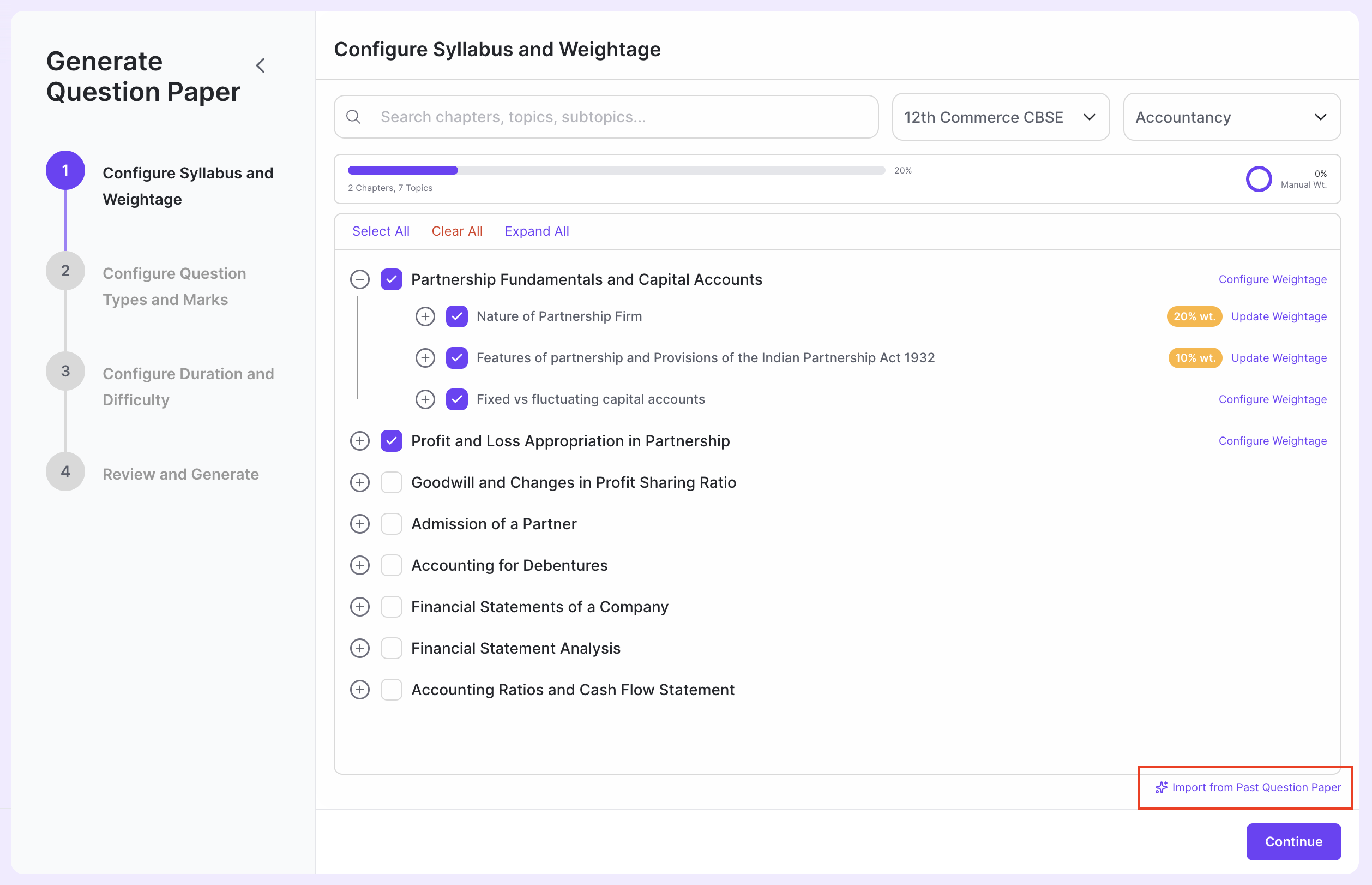 Import from Past Question Paper Button
