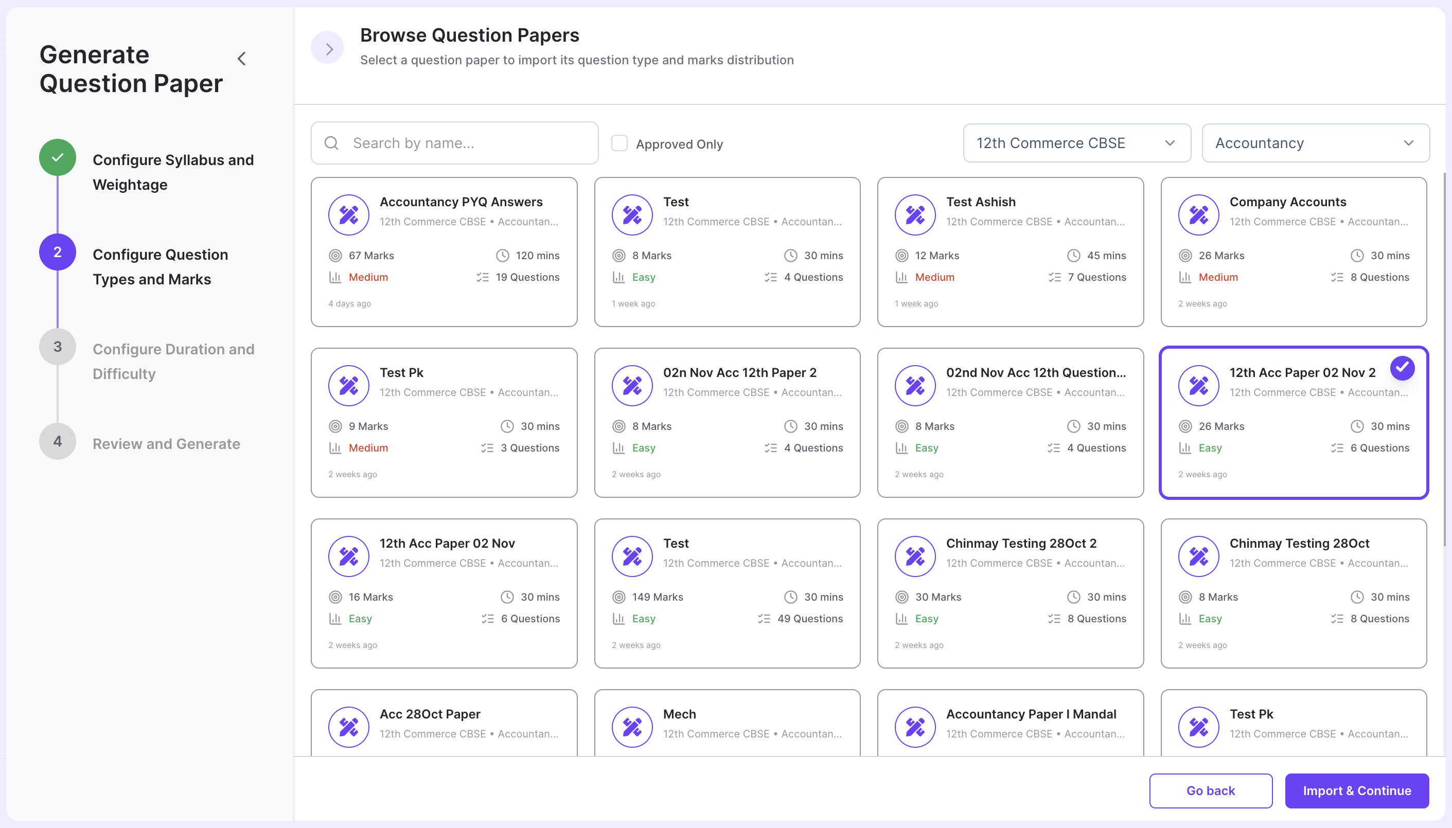 Browse and Select Question Paper