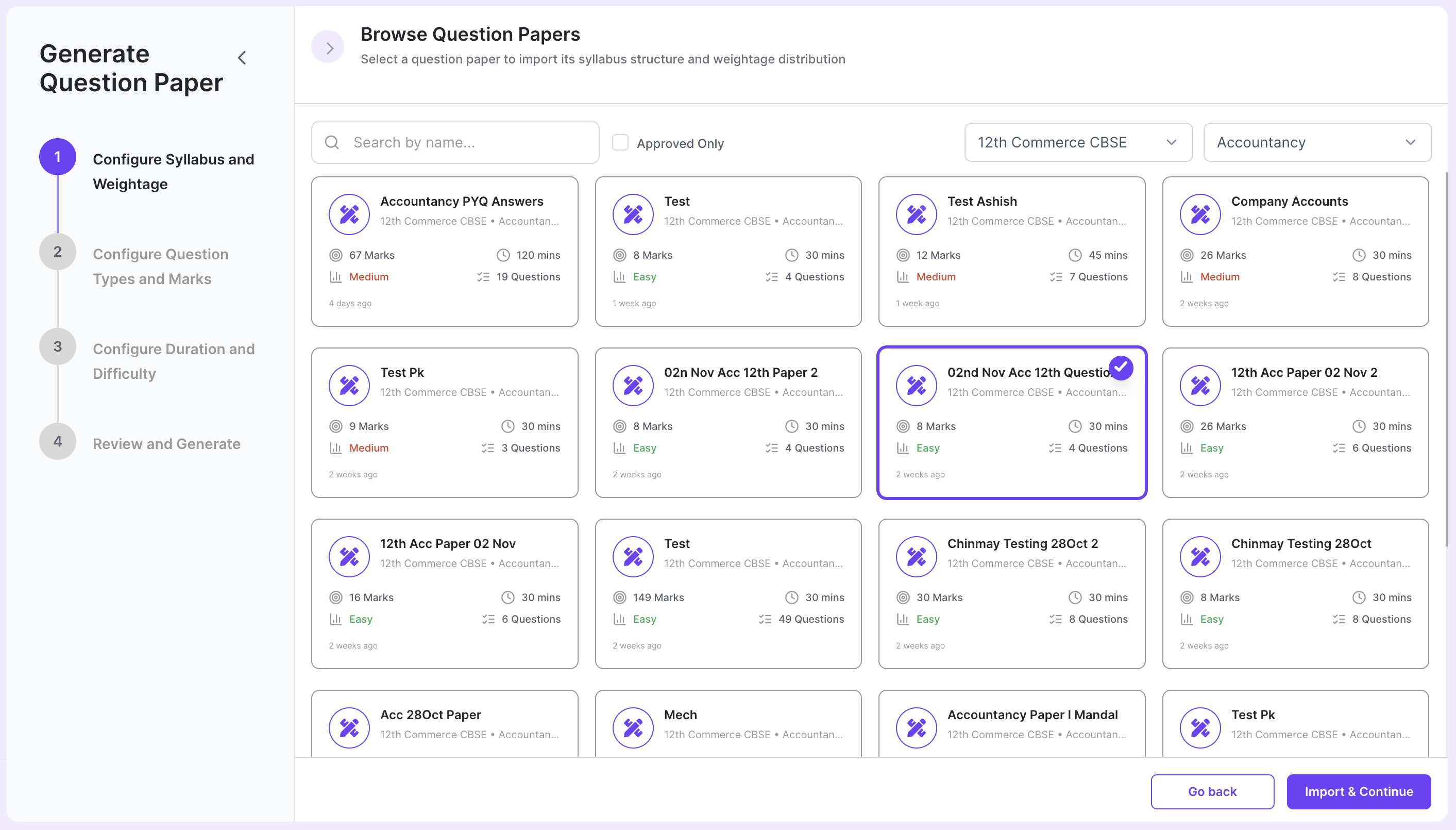 Browse and Select Question Paper