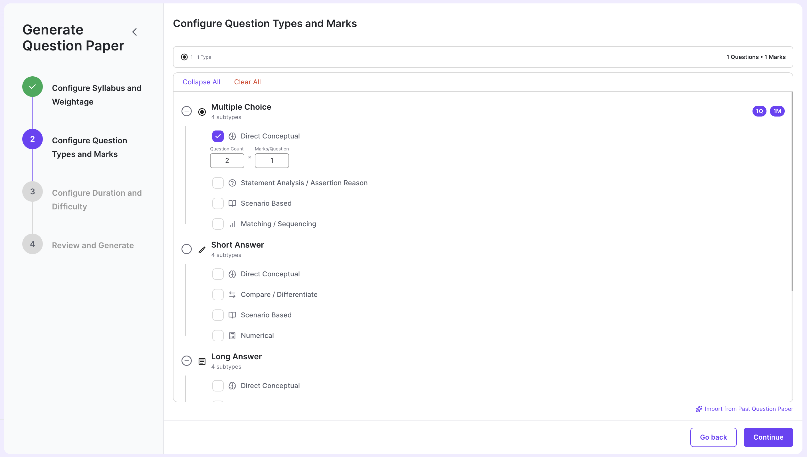 Select Question Subtype and Configure