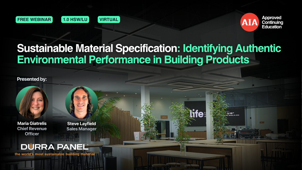 Sustainable Material Specification: Identifying Authentic Environmental Performance in Building Products webinar cover