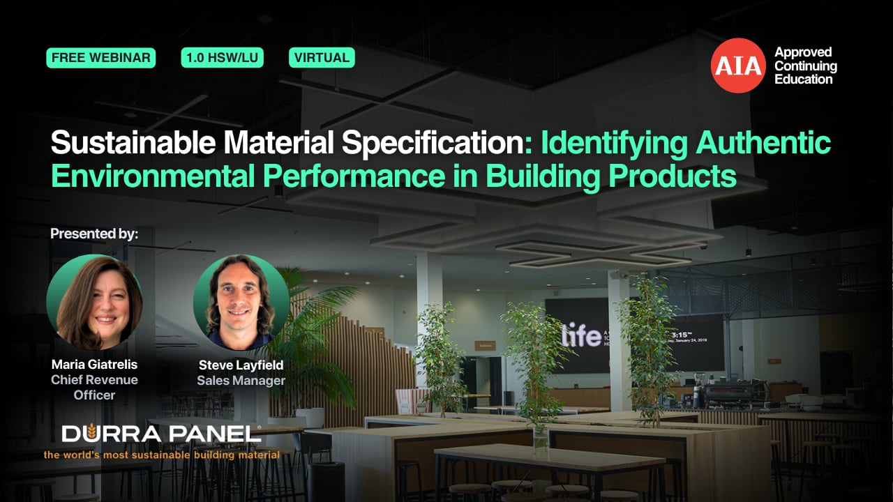 Sustainable Material Specification: Identifying Authentic Environmental Performance in Building Products webinar cover