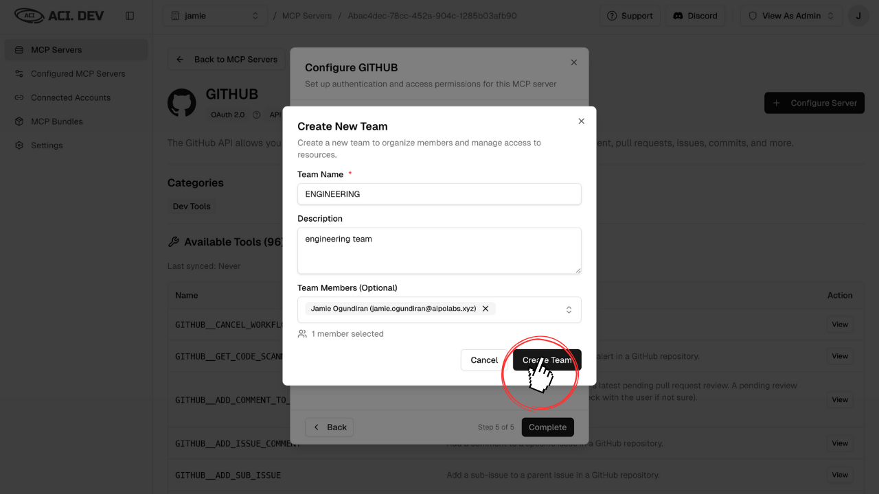 Quickstart Create Team