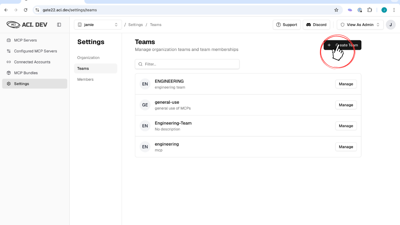 Create Team Interface