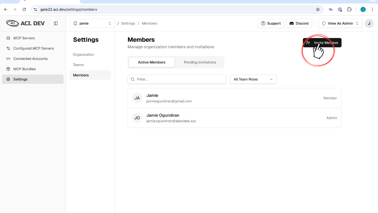Invite Member Interface